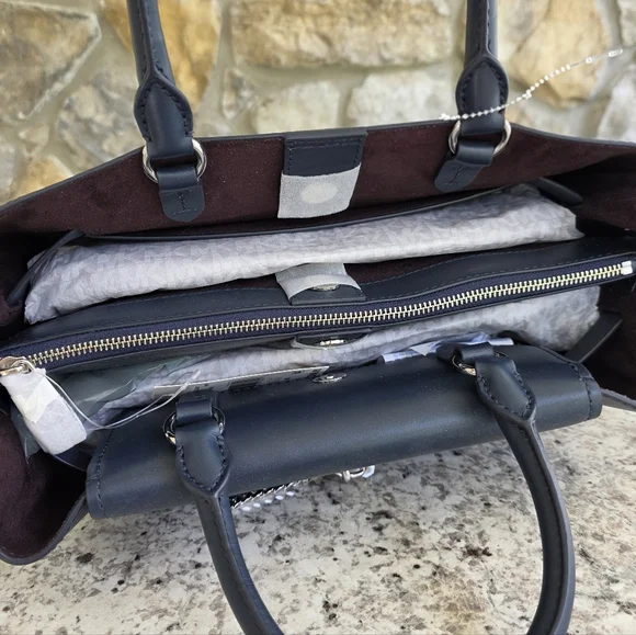 Michael Kors Hamilton Legacy Large Belted Blue Satchel - Picture 8 of 10